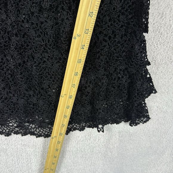 Whimsigoth Black Crochet Lace Silk Top L/XL Tiered Ruffle Fairy Boho Festival - Picture 5 of 7